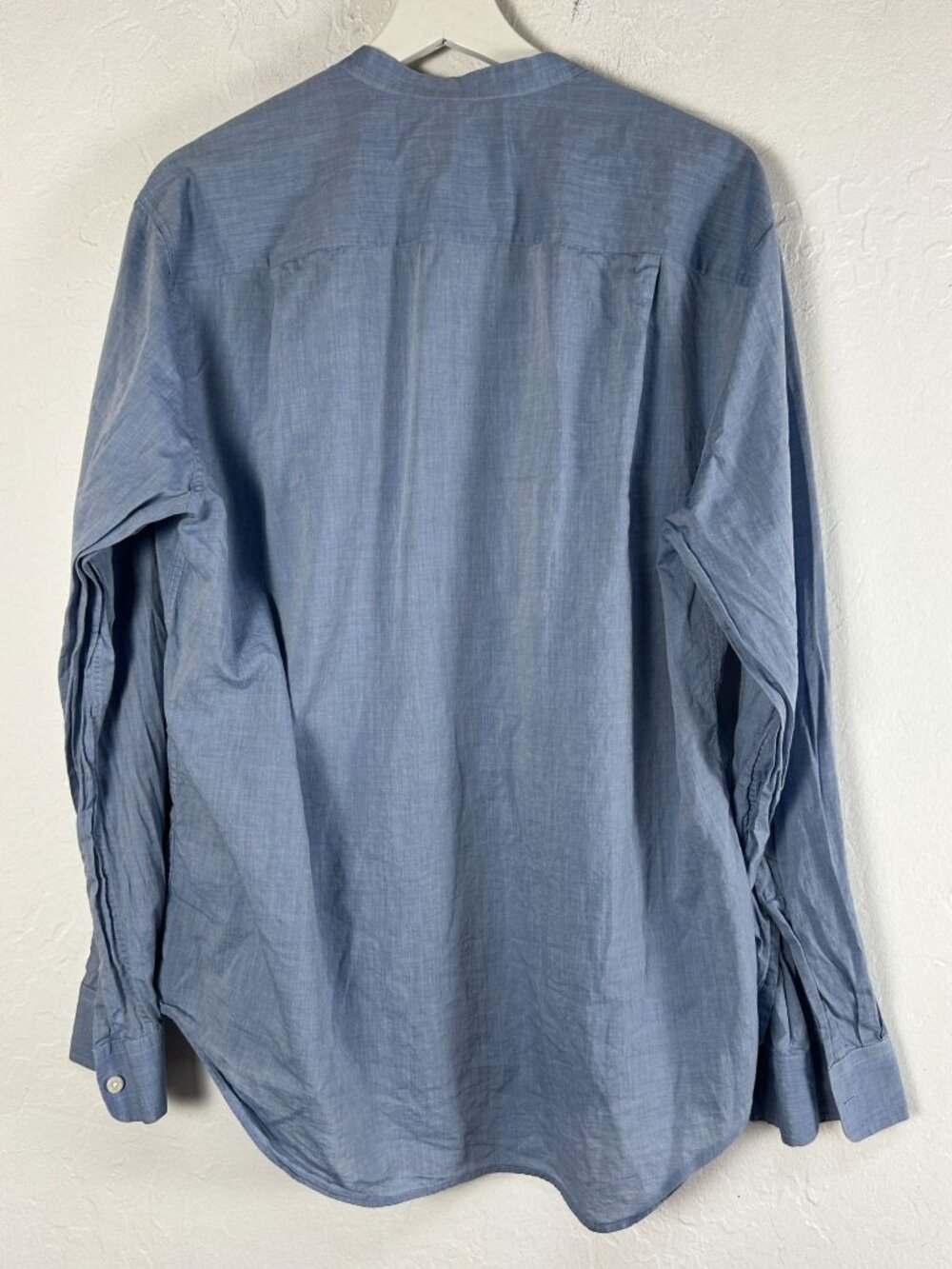 Vince Mens Blue Mandarin Collar Button-Up Shirt Large Long Sleeve Cotton Casual - Picture 2 of 11